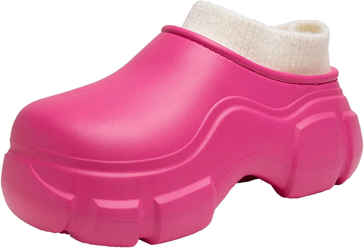 SECHRITE Womens Lined Platform Clogs 2 Inchs Hight Heels Slippers Winter Warm Wedge Mules Clog