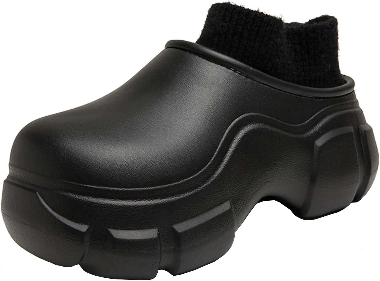 SECHRITE Womens Lined Platform Clogs 2 Inchs Hight Heels Slippers Winter Warm Wedge Mules Clog