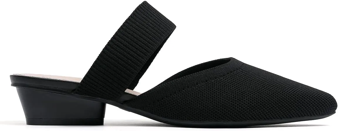 Semwiss Pointed Toe Mules for Women Chunky Low Heeled Sandals Breathable Backless Mesh Knit Slip on Loafers