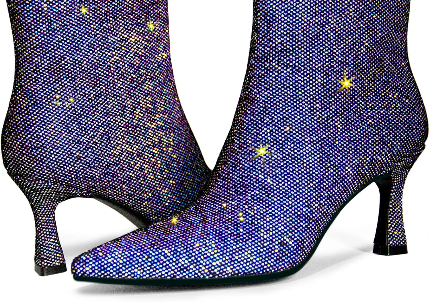 Sequin Ankle Boots for WomenGlitter Pointed Toe Kitten HeelsSparkly Dress Booties for Holiday Party or Night Out