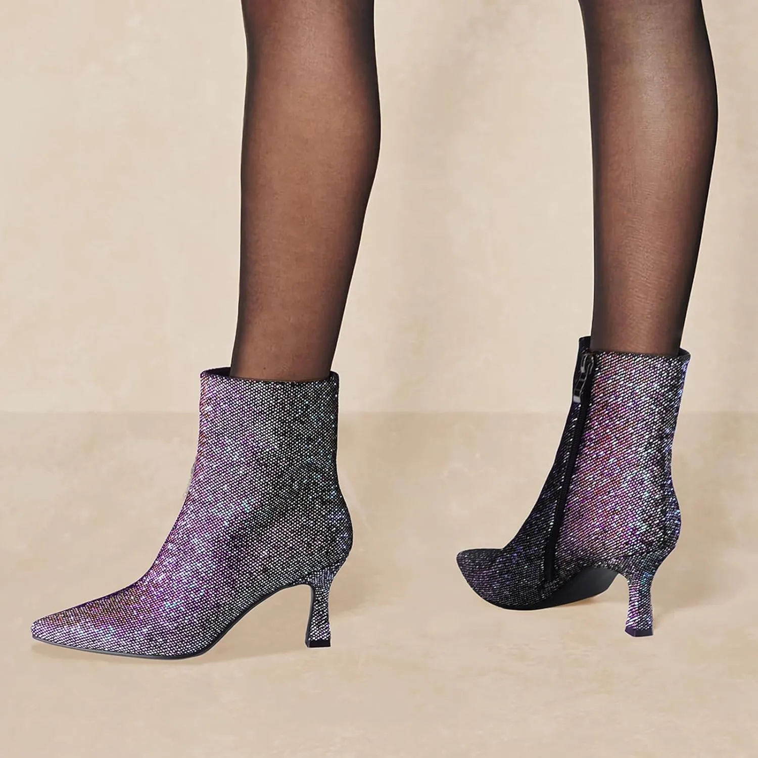 Sequin Ankle Boots for WomenGlitter Pointed Toe Kitten HeelsSparkly Dress Booties for Holiday Party or Night Out