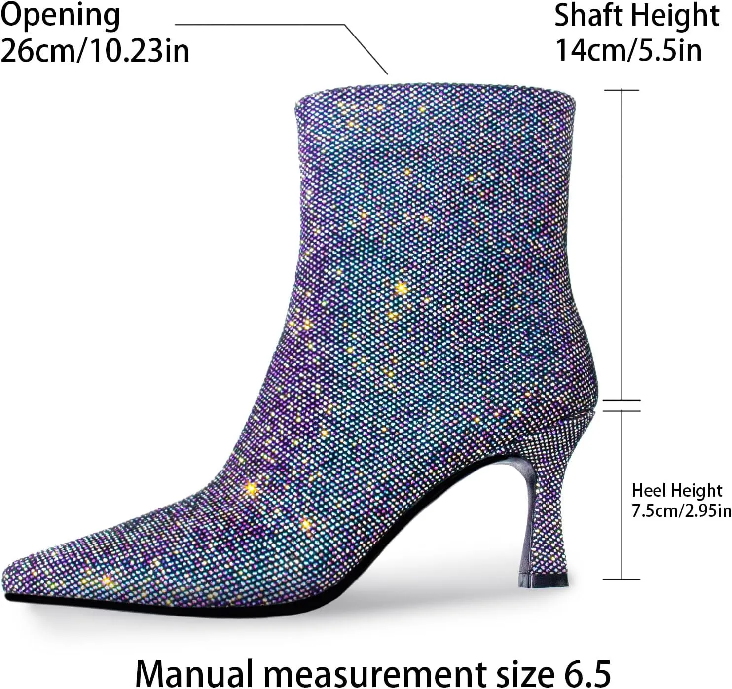 Sequin Ankle Boots for WomenGlitter Pointed Toe Kitten HeelsSparkly Dress Booties for Holiday Party or Night Out
