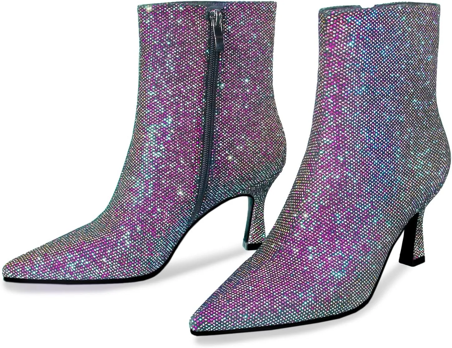 Sequin Ankle Boots for WomenGlitter Pointed Toe Kitten HeelsSparkly Dress Booties for Holiday Party or Night Out