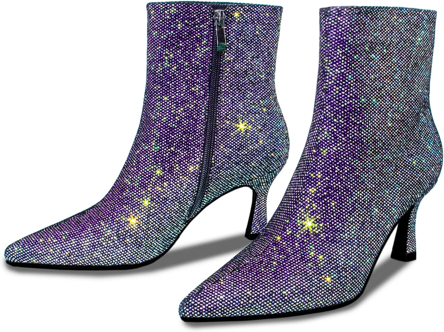 Sequin Ankle Boots for WomenGlitter Pointed Toe Kitten HeelsSparkly Dress Booties for Holiday Party or Night Out