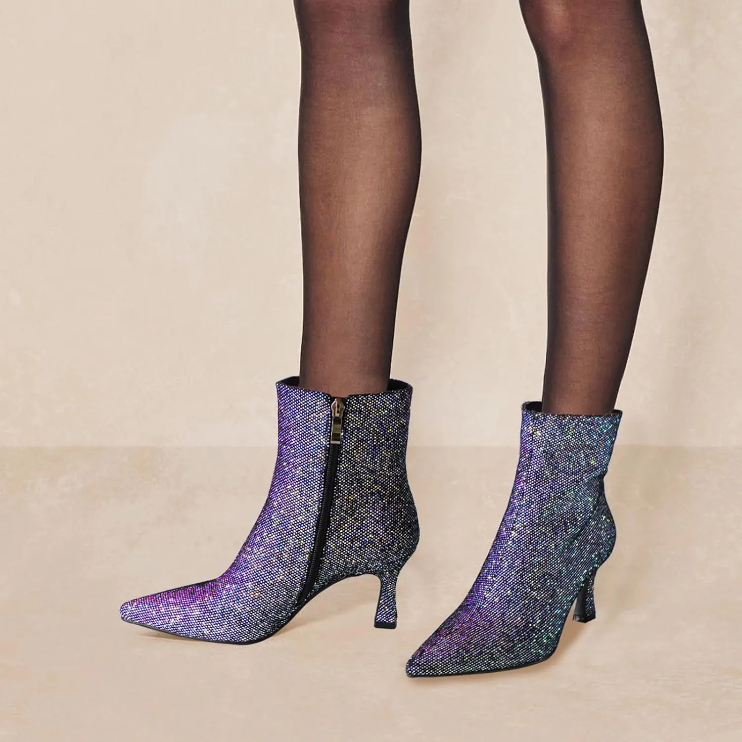 Sequin Ankle Boots for WomenGlitter Pointed Toe Kitten HeelsSparkly Dress Booties for Holiday Party or Night Out