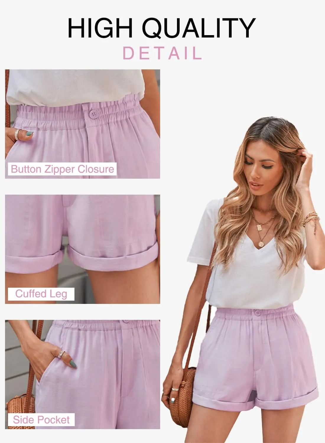 SESERAGI Women Comfy Cotton 2" High Waisted Shorts Casual Summer Ruffles Elastic Waist Short Pants with 4 Pockets