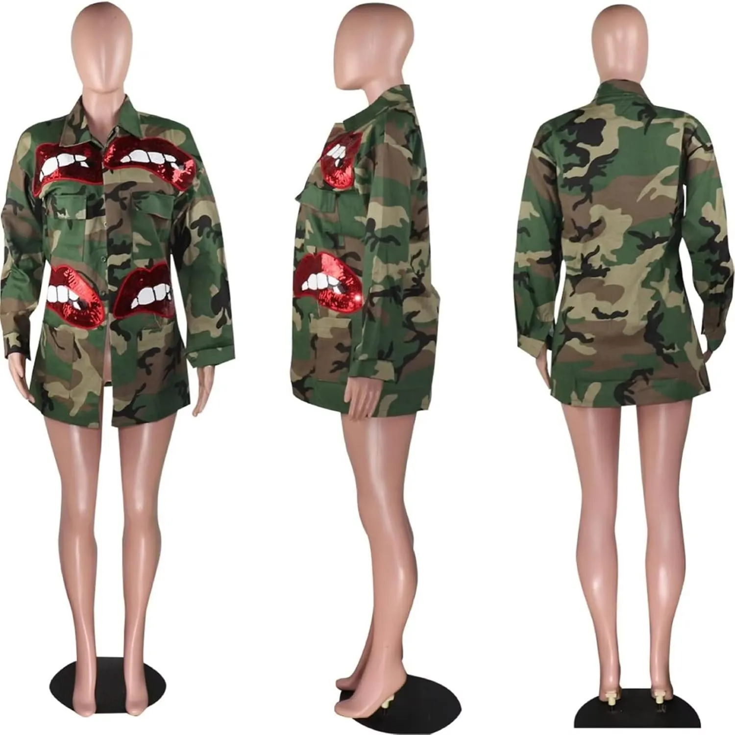 Sexy Camouflage Jacket for Women Army Fatigue Long Cargo Jackets Trench Coat Plus Size