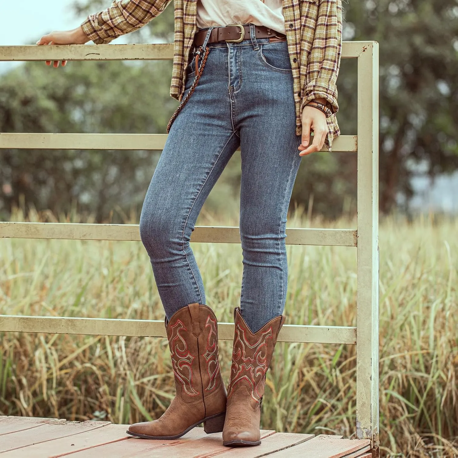 SheSole Women's Snip Toe Western Cowgirl Cowboy Boots Mid Calf Country Wedding Boots