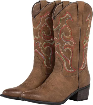 SheSole Women's Snip Toe Western Cowgirl Cowboy Boots Mid Calf Country Wedding Boots