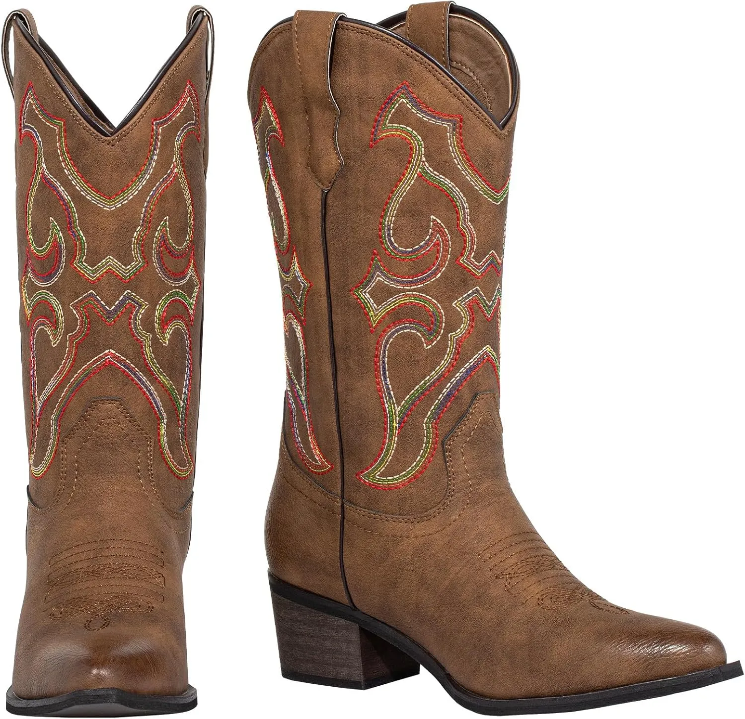 SheSole Women's Snip Toe Western Cowgirl Cowboy Boots Mid Calf Country Wedding Boots