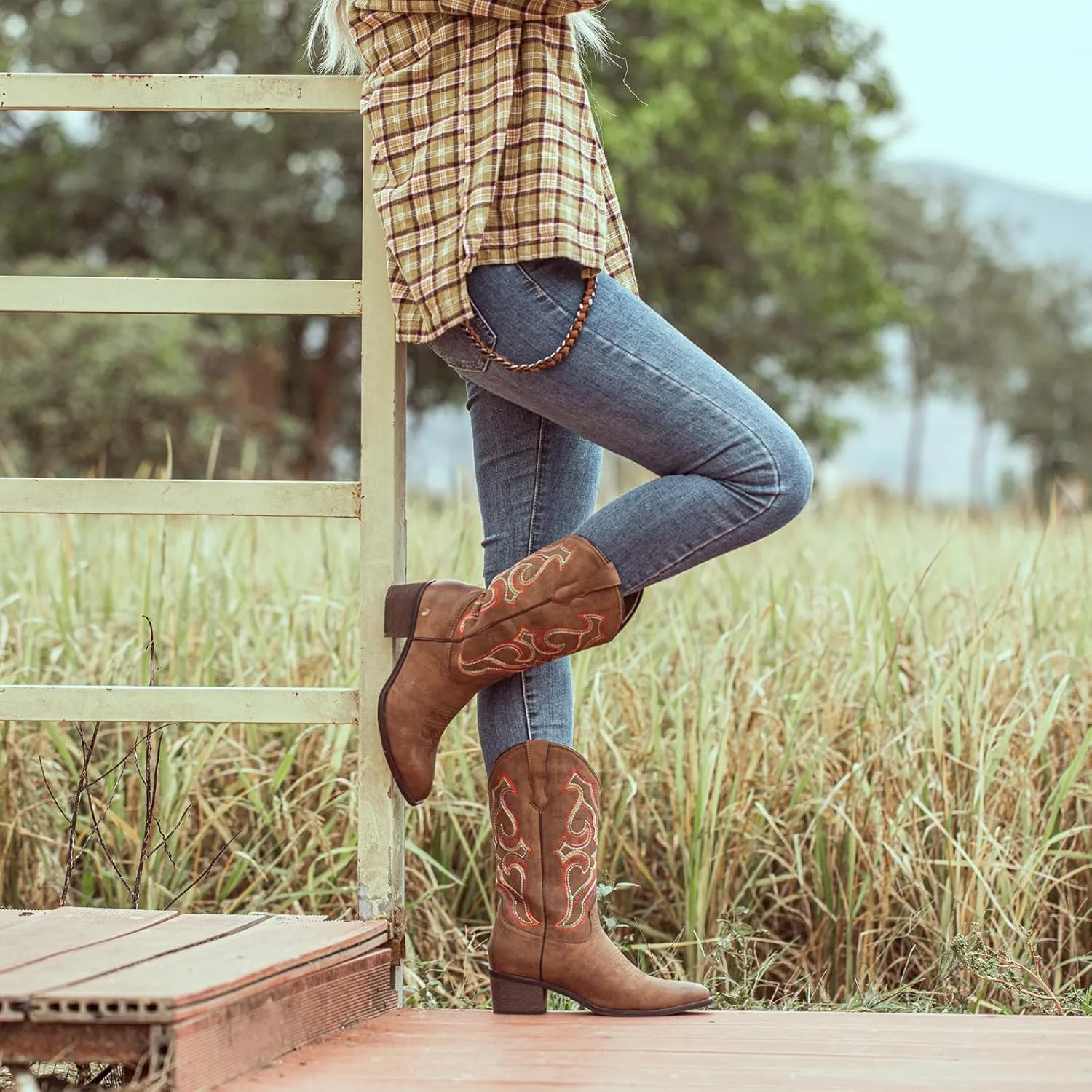 SheSole Women's Snip Toe Western Cowgirl Cowboy Boots Mid Calf Country Wedding Boots