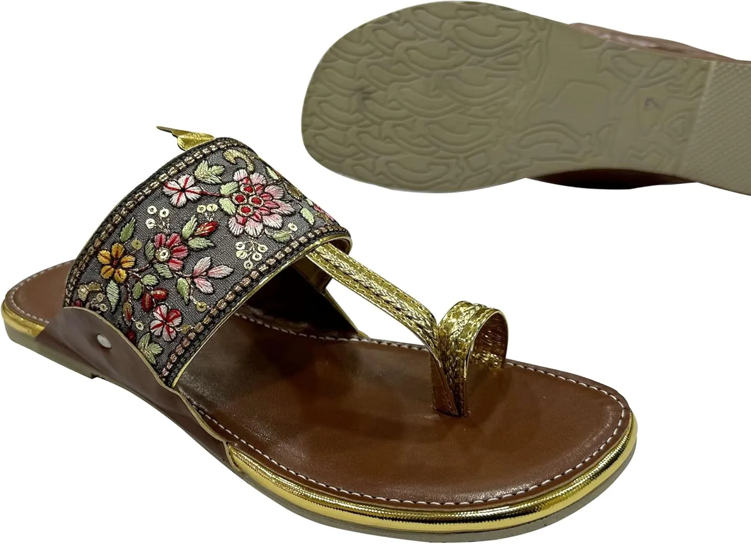 Shoe Bazar Ethnic Slippers For Women Slip Ons Grey Kolhapuri Chappals