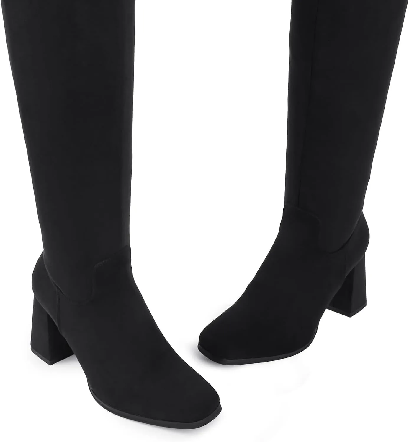 Shoe'N Tale Knee High Boots for Women Square Toe Tall Boots High Chunky Block Heeled Side Zipper
