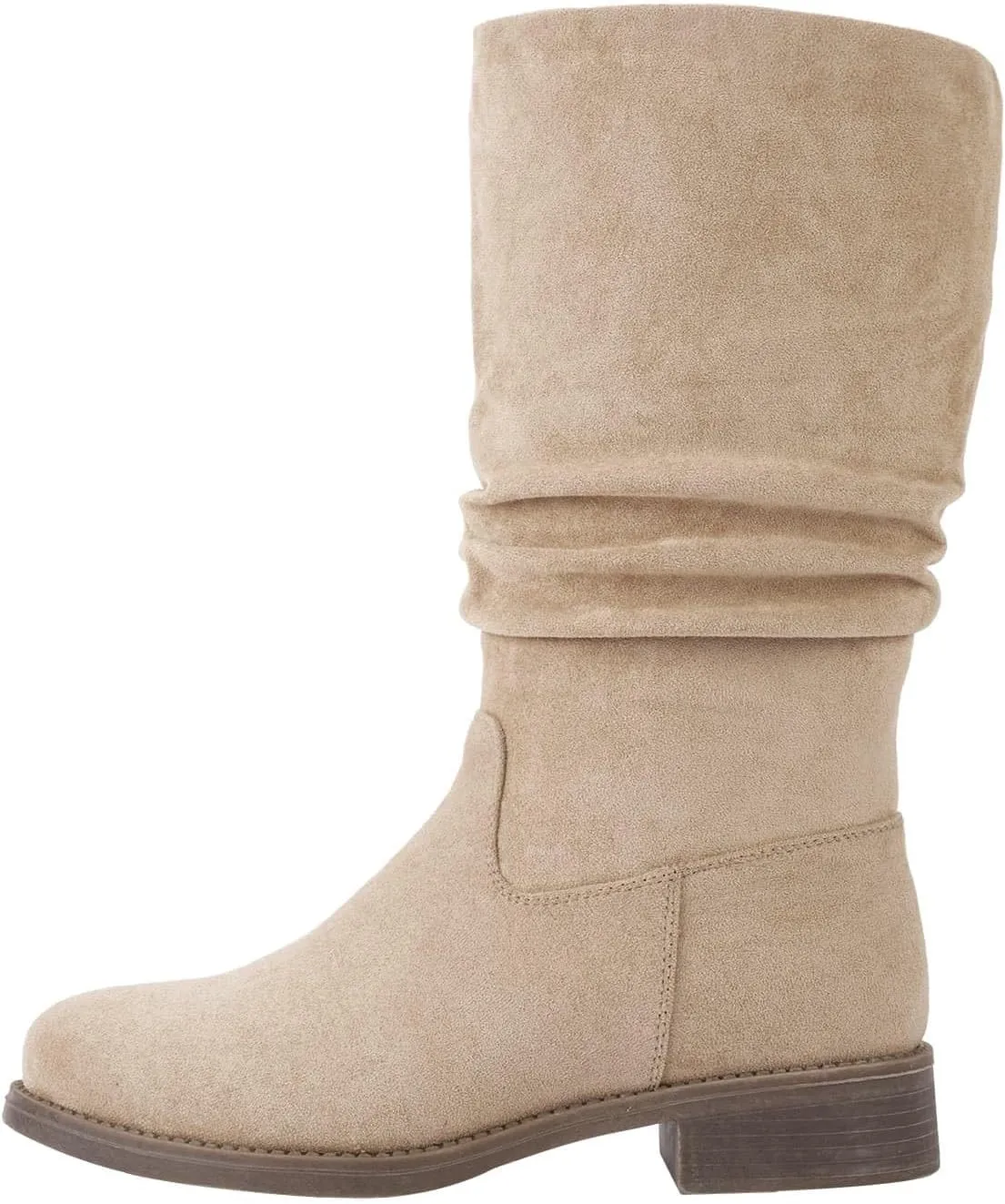 Shoe'N Tale Slouchy Mid Calf Flat Boots for Women Pull On Round Toe Side Zip Fall and Winter Fashion Comfortable Boots