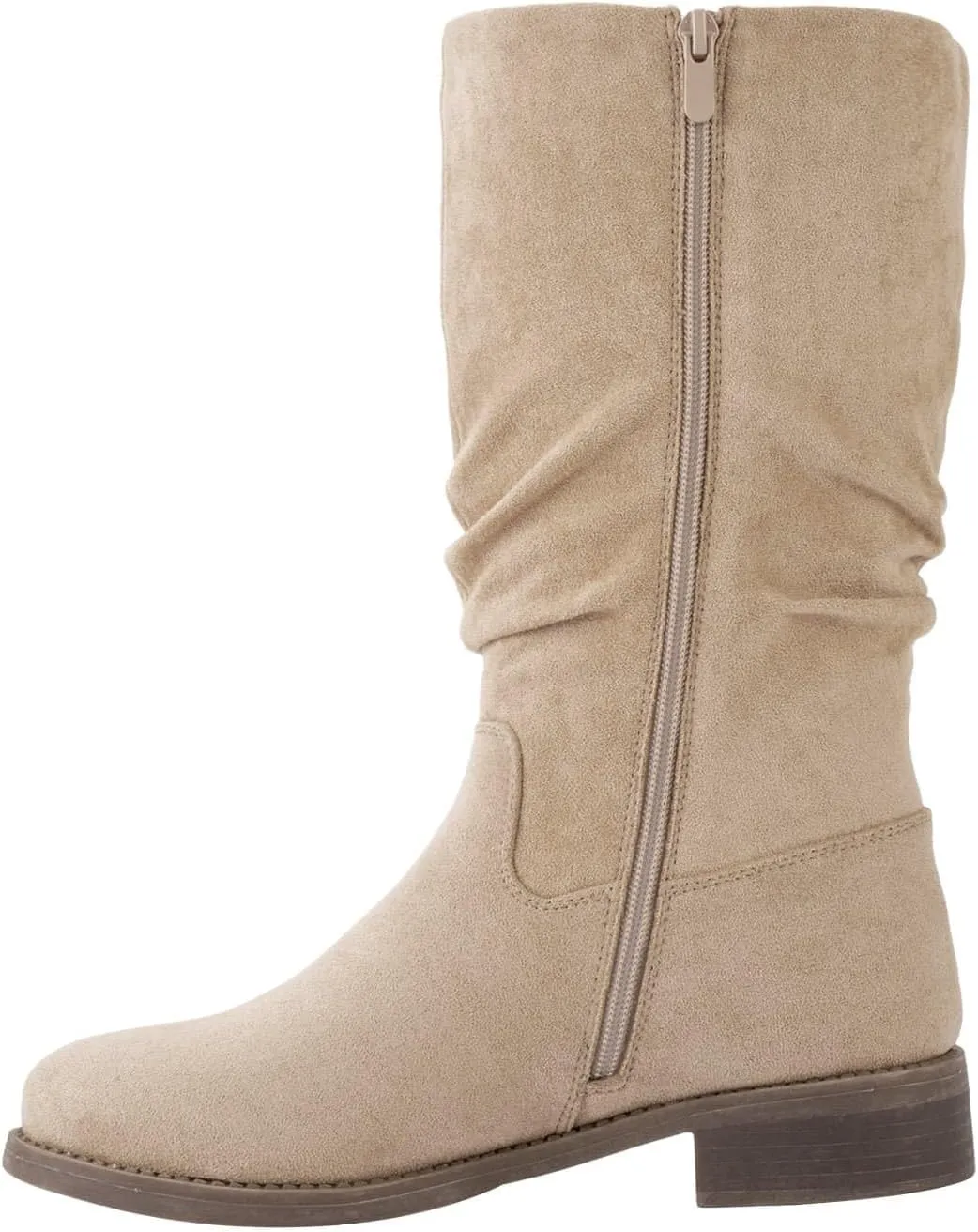 Shoe'N Tale Slouchy Mid Calf Flat Boots for Women Pull On Round Toe Side Zip Fall and Winter Fashion Comfortable Boots