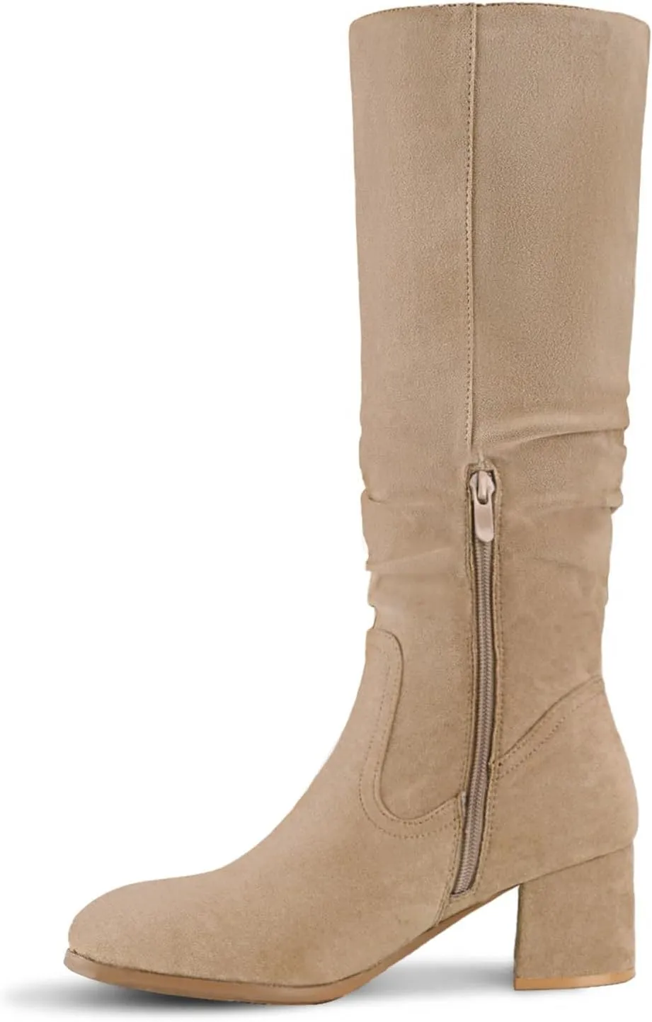 Shoe'N Tale Women's Knee High Boots Chunky Heel Pointed Toe Suede Slouch Winter Shoes with Side Zipper