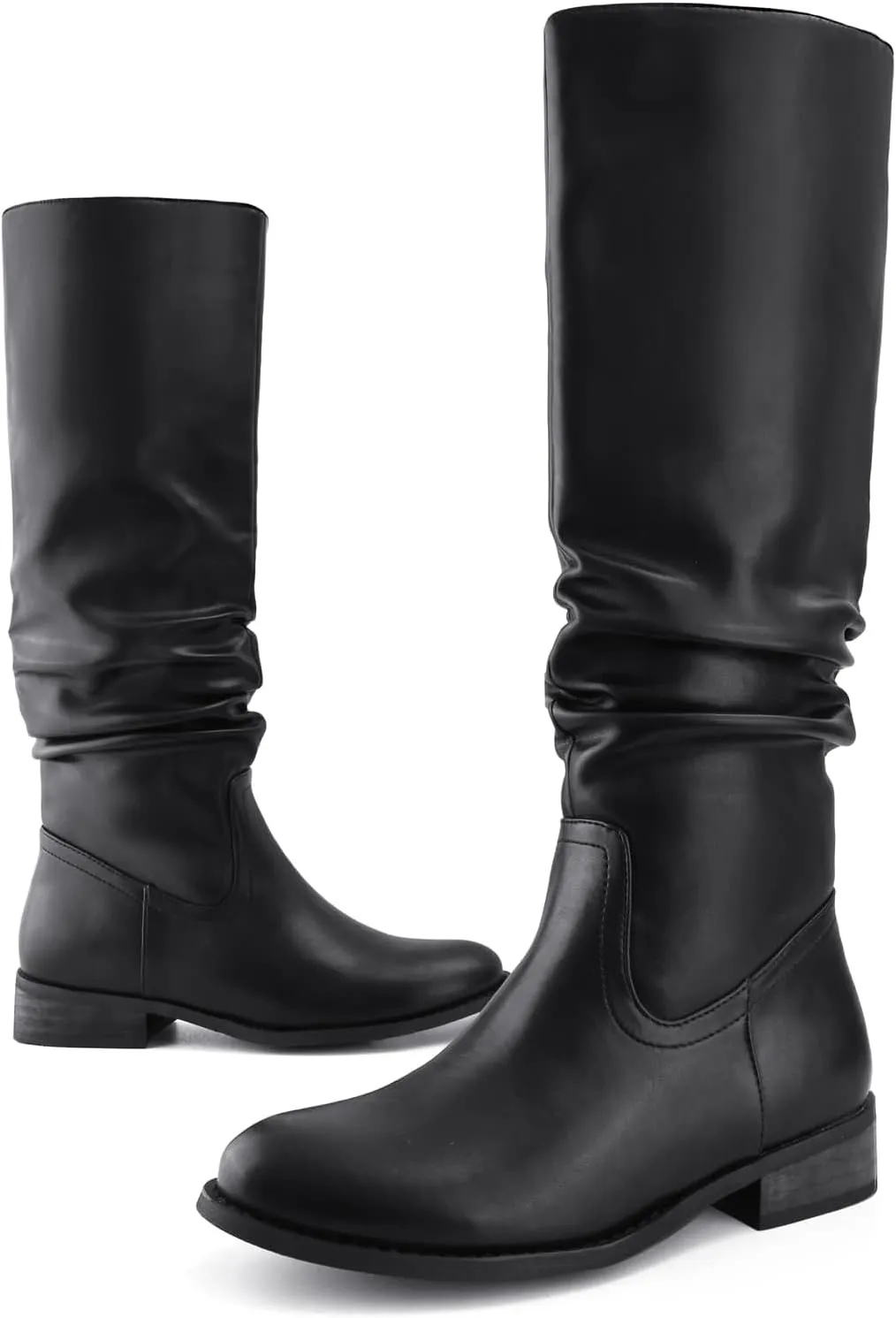 Shoe'N Tale Women's Knee High Boots Flat Low Heel Slouch Pointed Toe Winter Shoes with Side Zipper
