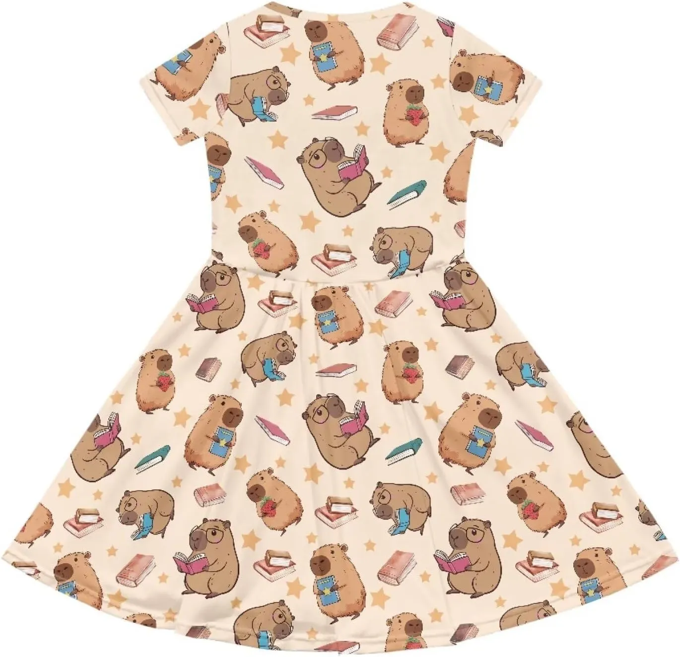 Short Sleeve Dresses for Girls School Dress with Pockets Twirly Skater Dress for 3-14 Years Old