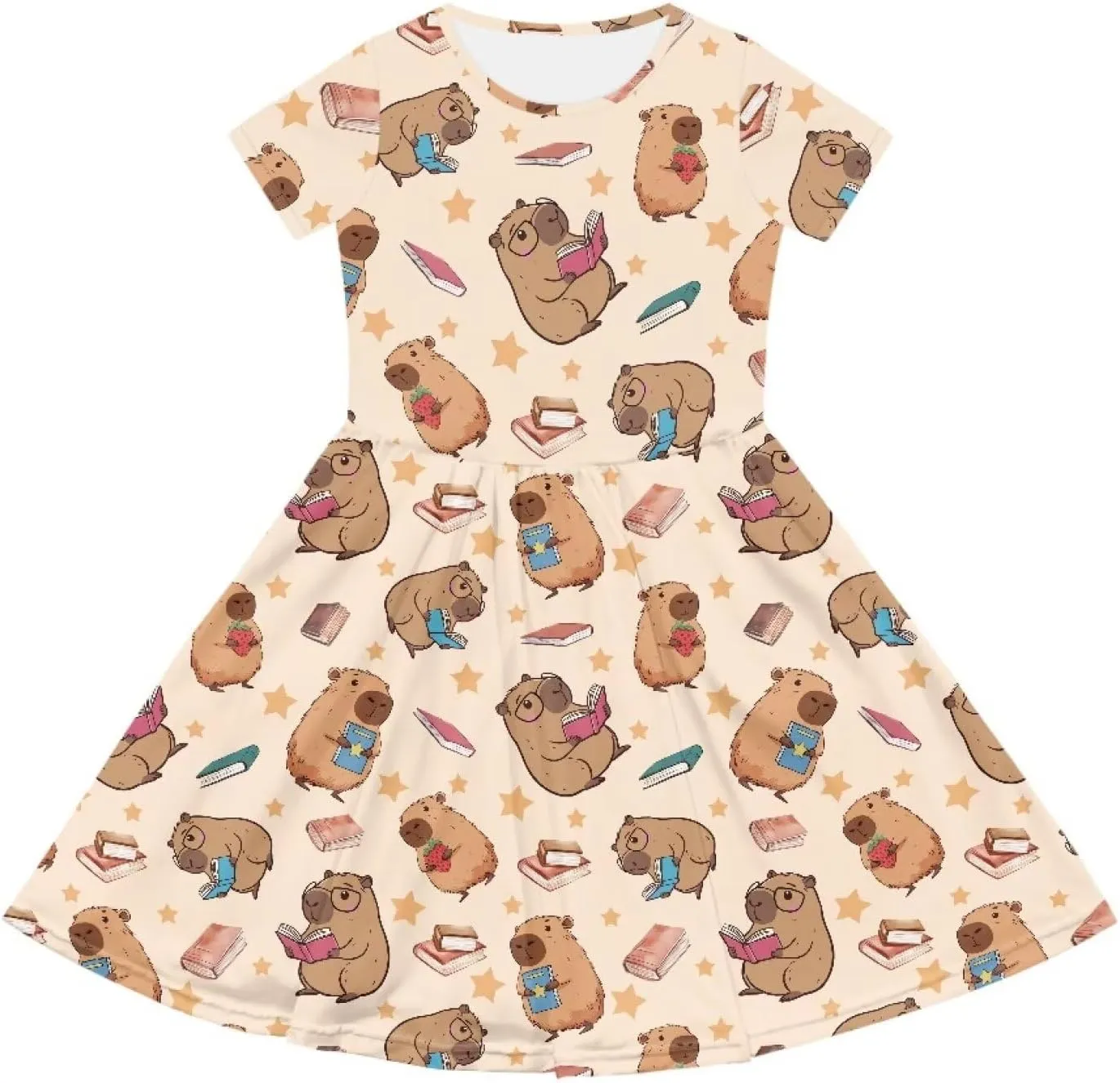 Short Sleeve Dresses for Girls School Dress with Pockets Twirly Skater Dress for 3-14 Years Old