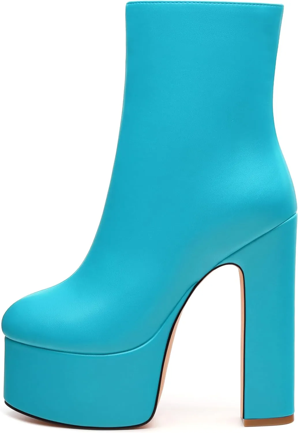 SHOWFOREST Platform Ankle Boots for Women Block High Heel Round Toe 5.9 Inch Short Booties Side Zipper Fashion Wedding Evening Party Fall Shoes