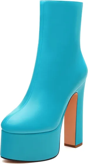 SHOWFOREST Platform Ankle Boots for Women Block High Heel Round Toe 5.9 Inch Short Booties Side Zipper Fashion Wedding Evening Party Fall Shoes