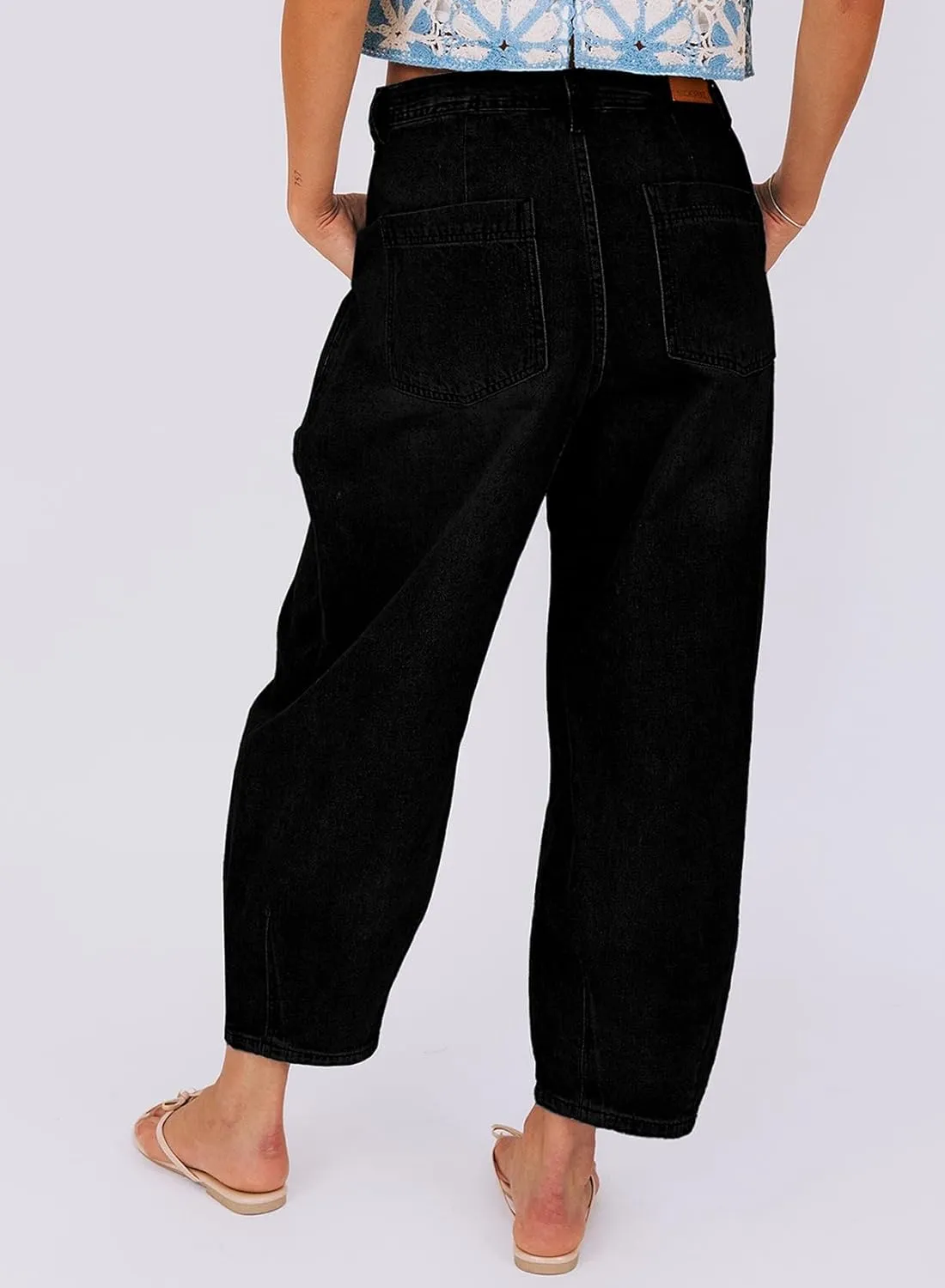 Sidefeel Women's Jeans Mid Rise Stretchy Wide Leg Baggy Jeans Trendy Loose Boyfriend Zimbaplatinum Ankle Denim Pants