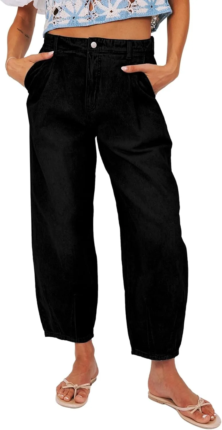 Sidefeel Women's Jeans Mid Rise Stretchy Wide Leg Baggy Jeans Trendy Loose Boyfriend Zimbaplatinum Ankle Denim Pants