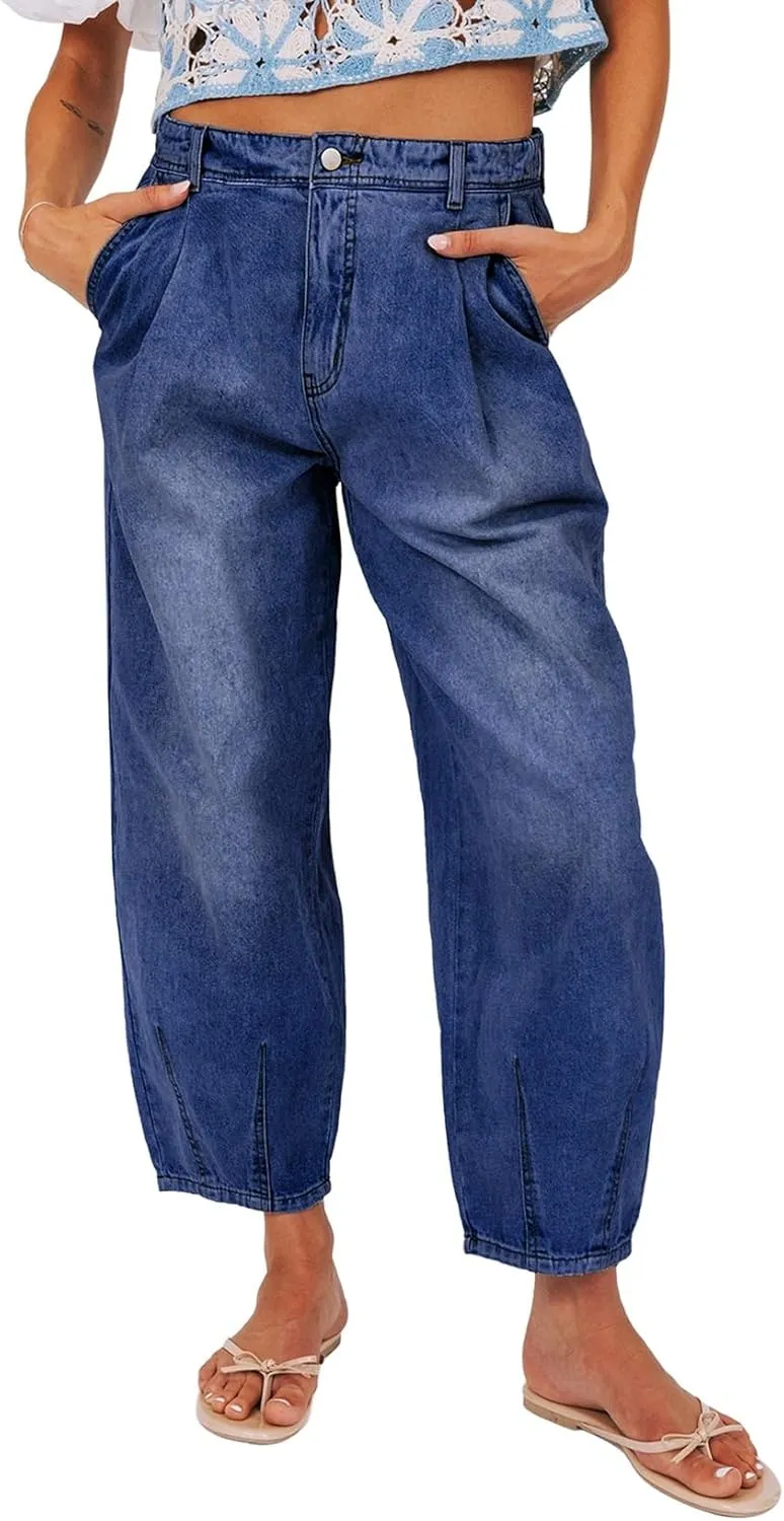 Sidefeel Women's Jeans Mid Rise Stretchy Wide Leg Baggy Jeans Trendy Loose Boyfriend Zimbaplatinum Ankle Denim Pants