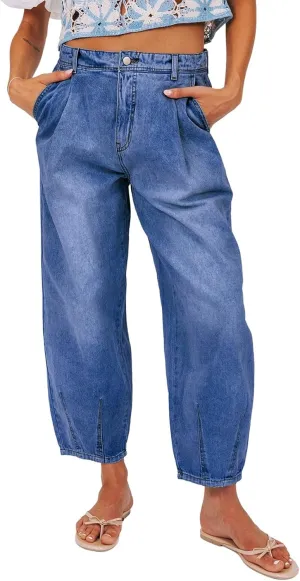 Sidefeel Women's Jeans Mid Rise Stretchy Wide Leg Baggy Jeans Trendy Loose Boyfriend Zimbaplatinum Ankle Denim Pants