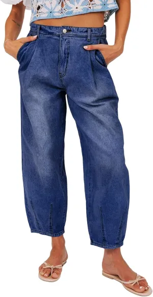 Sidefeel Women's Jeans Mid Rise Stretchy Wide Leg Baggy Jeans Trendy Loose Boyfriend Zimbaplatinum Ankle Denim Pants