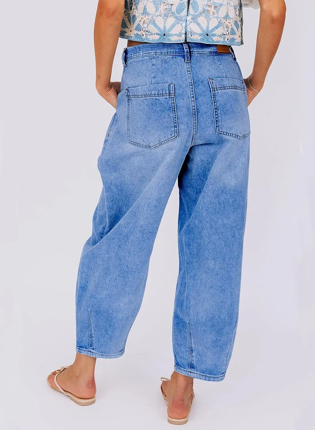 Sidefeel Women's Jeans Mid Rise Stretchy Wide Leg Baggy Jeans Trendy Loose Boyfriend Zimbaplatinum Ankle Denim Pants