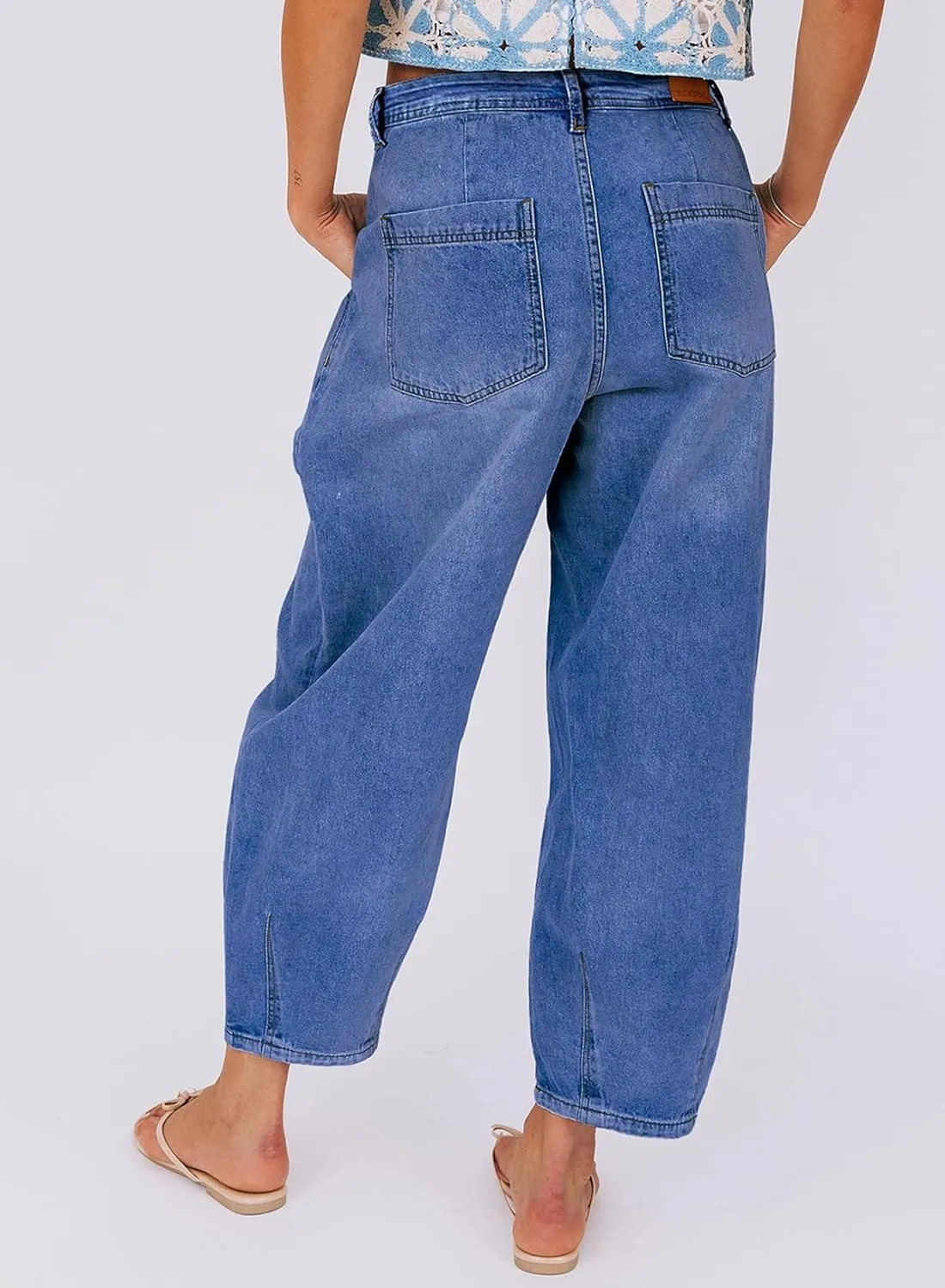 Sidefeel Women's Jeans Mid Rise Stretchy Wide Leg Baggy Jeans Trendy Loose Boyfriend Zimbaplatinum Ankle Denim Pants