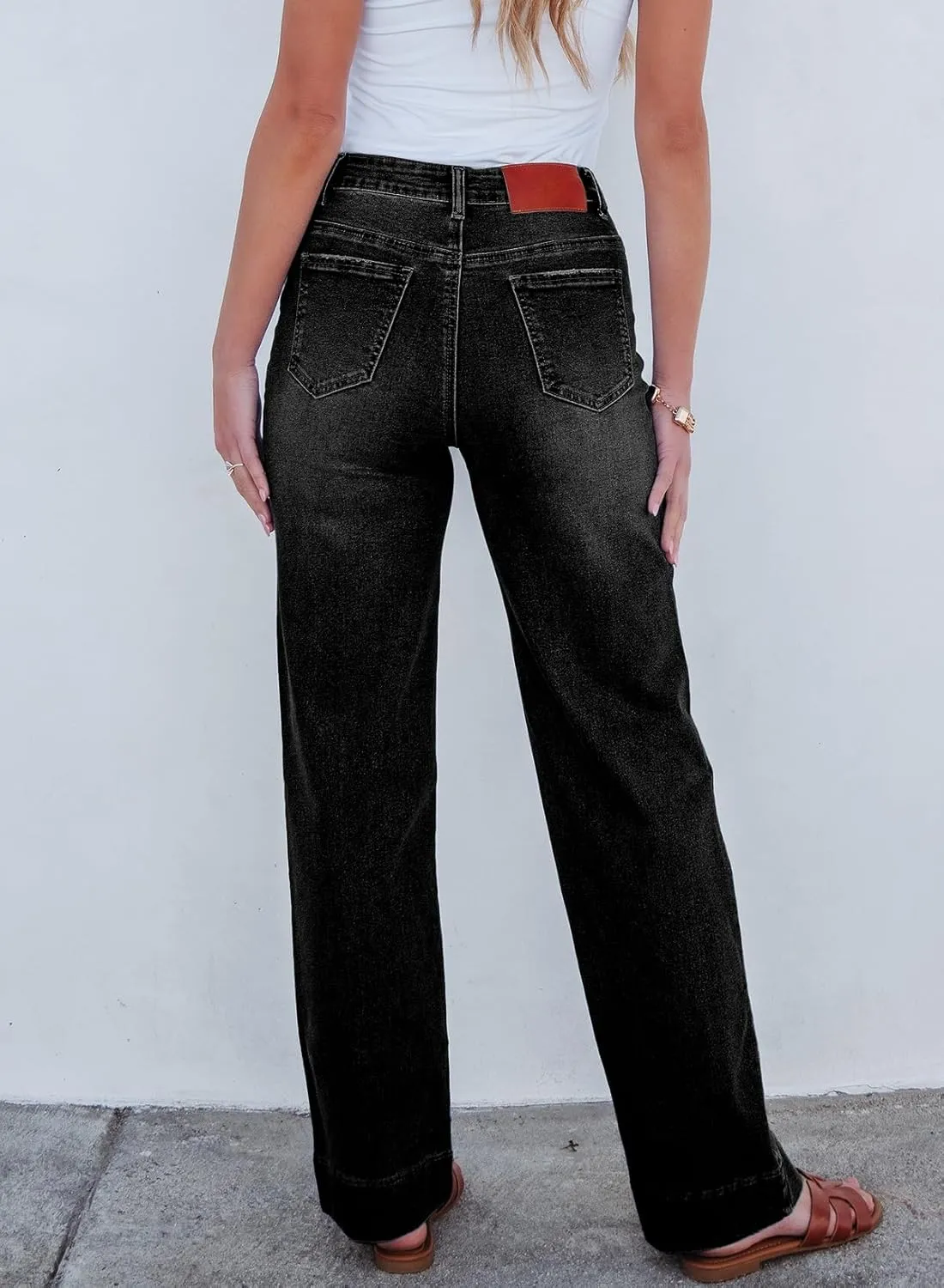 Sidefeel Women's Wide Leg Jeans High Waisted Stretchy Straight Leg Baggy Drawstring Zimbaplatinum Denim Pants