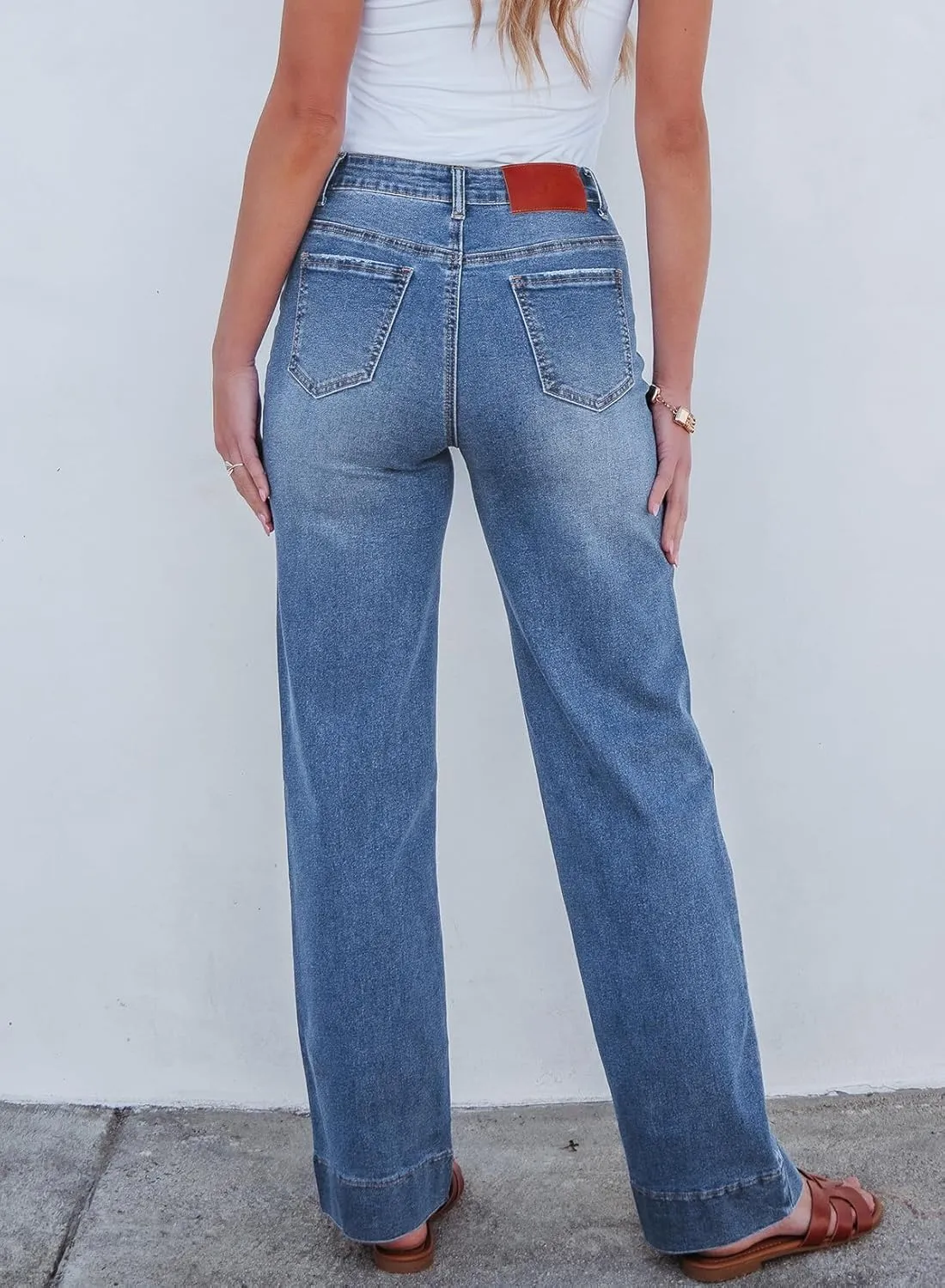 Sidefeel Women's Wide Leg Jeans High Waisted Stretchy Straight Leg Baggy Drawstring Zimbaplatinum Denim Pants