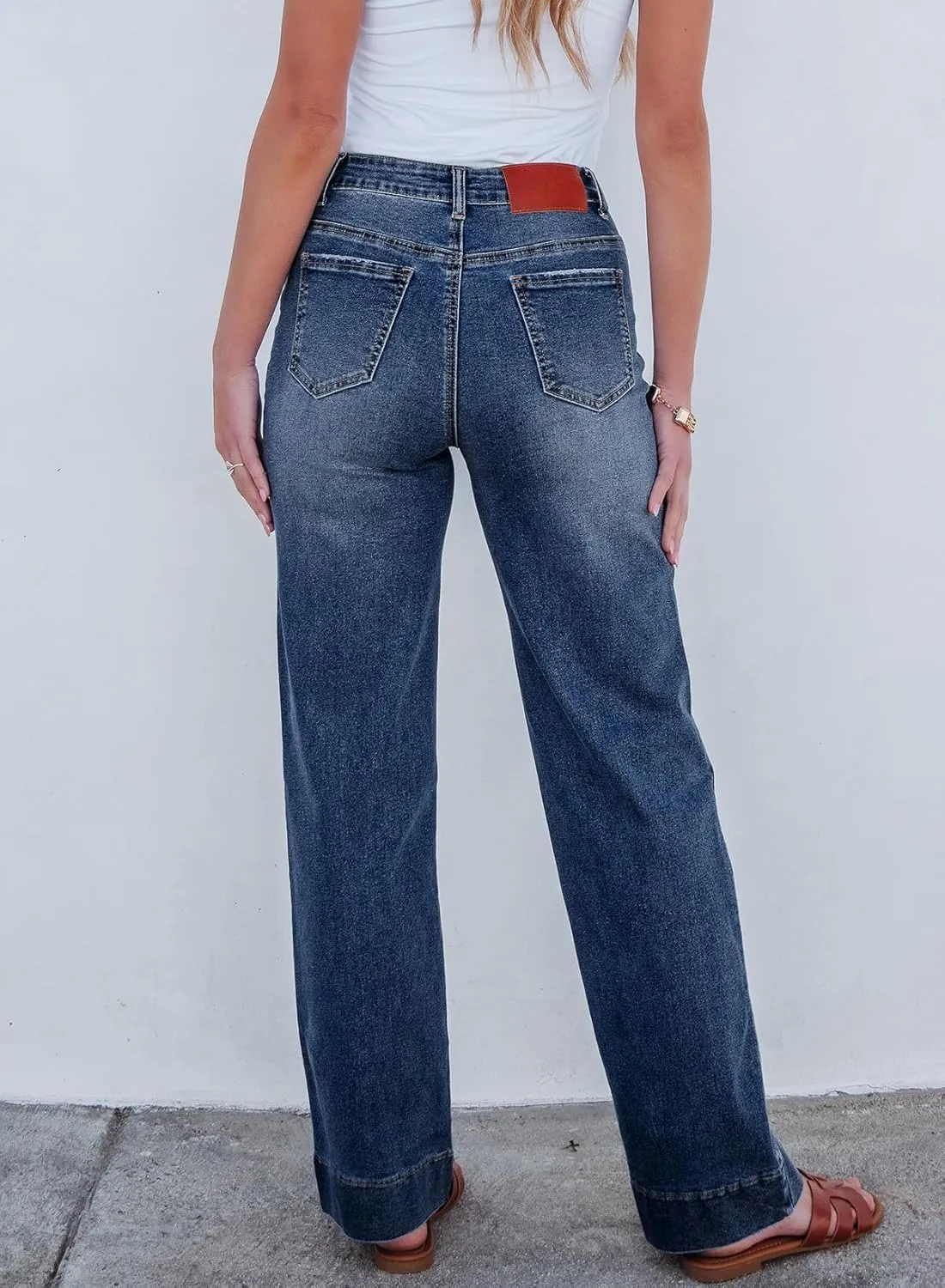 Sidefeel Women's Wide Leg Jeans High Waisted Stretchy Straight Leg Baggy Drawstring Zimbaplatinum Denim Pants