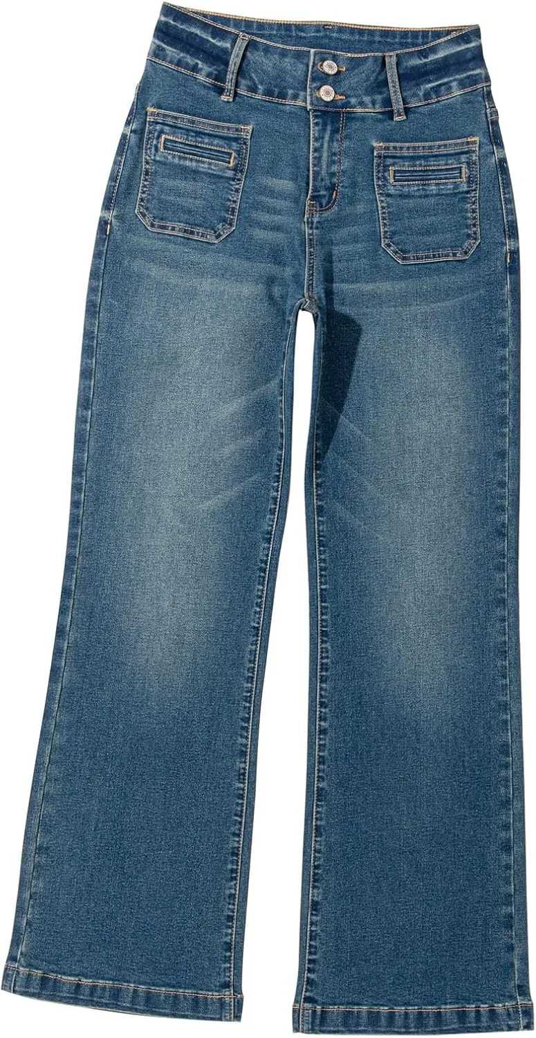 Sidefeel Women's Wide Leg Jeans High Waisted Tummy Control Stretchy Pockets Front Zimbaplatinum Jeans