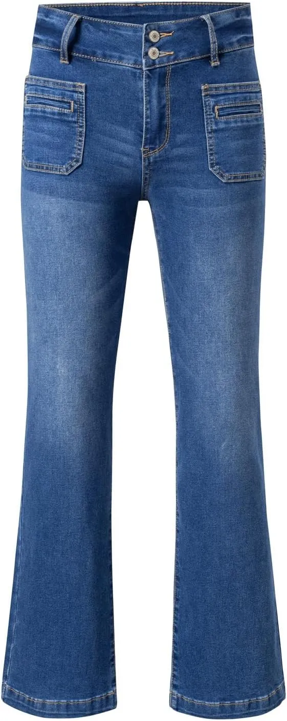 Sidefeel Women's Wide Leg Jeans High Waisted Tummy Control Stretchy Pockets Front Zimbaplatinum Jeans