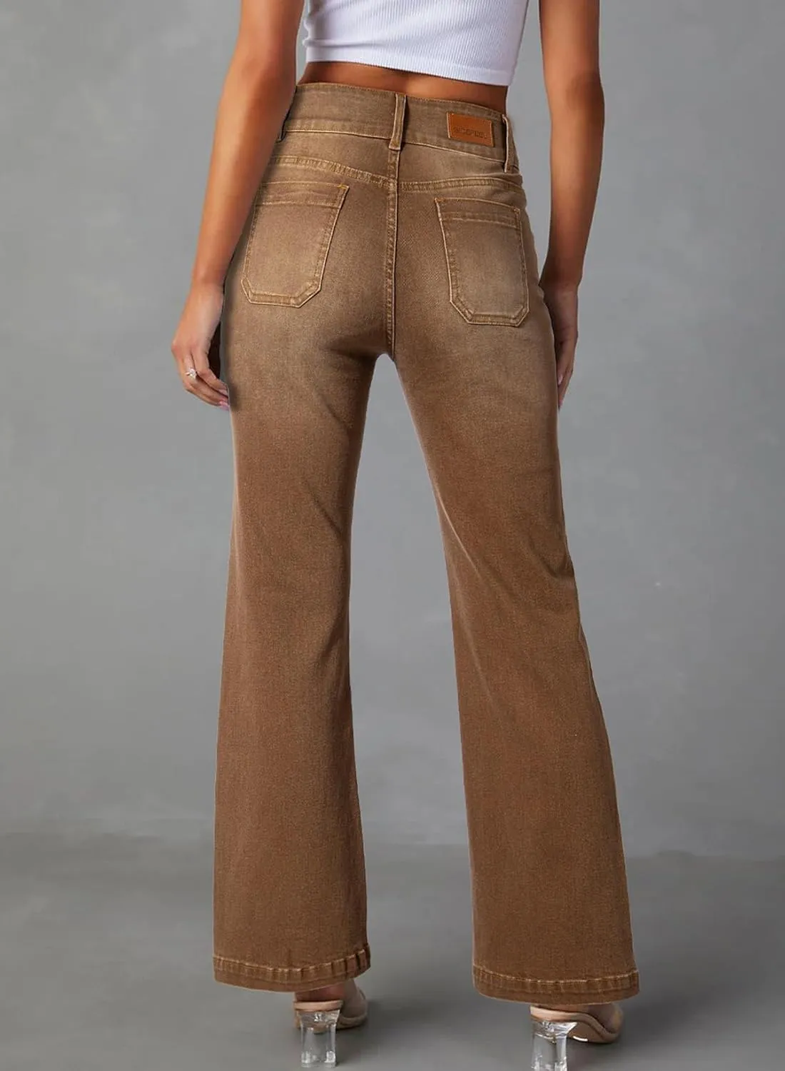 Sidefeel Women's Wide Leg Jeans High Waisted Tummy Control Stretchy Pockets Front Zimbaplatinum Jeans