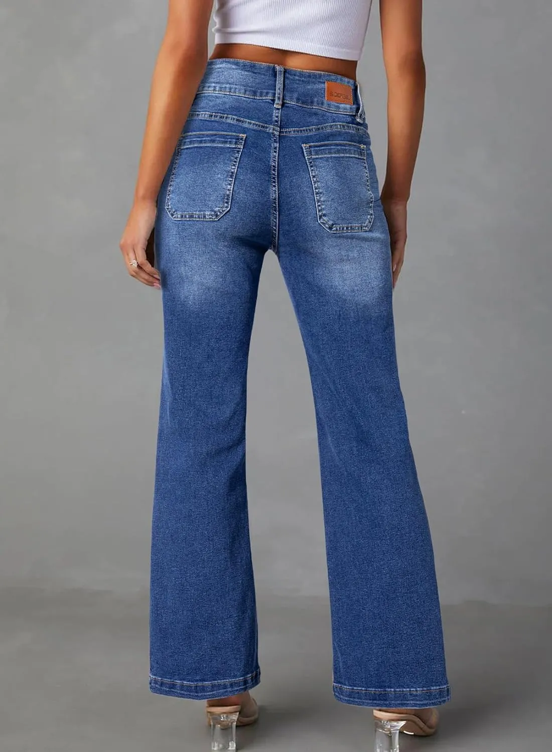 Sidefeel Women's Wide Leg Jeans High Waisted Tummy Control Stretchy Pockets Front Zimbaplatinum Jeans