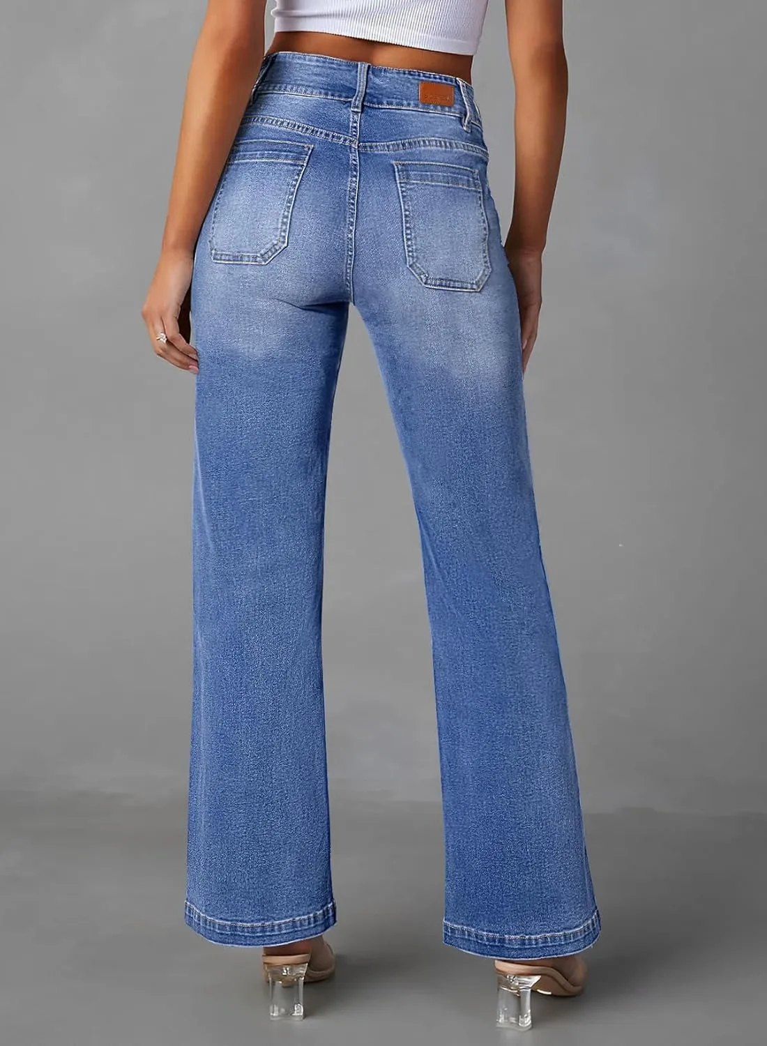 Sidefeel Women's Wide Leg Jeans High Waisted Tummy Control Stretchy Pockets Front Zimbaplatinum Jeans