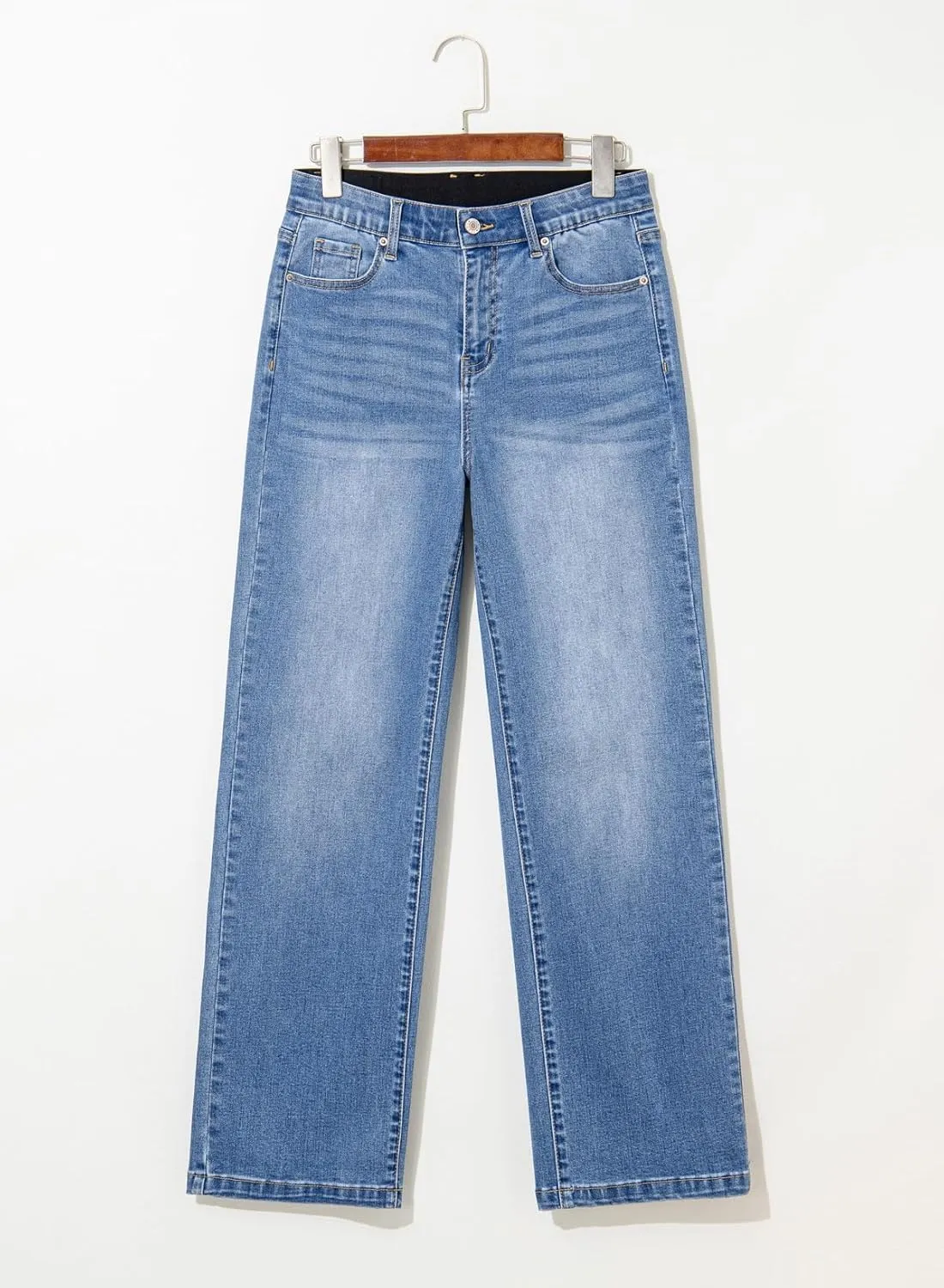 Sidefeel Women's Wide Leg Jeans High Waisted Tummy Control Stretchy Straight Leg Elastic Waist Trendy Denim Pants