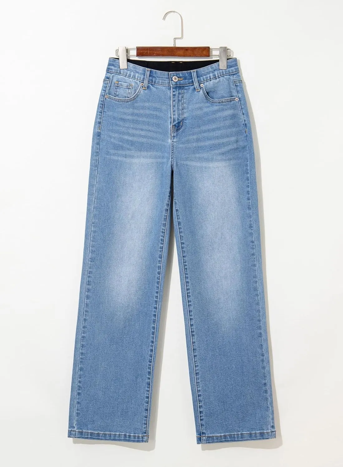 Sidefeel Women's Wide Leg Jeans High Waisted Tummy Control Stretchy Straight Leg Elastic Waist Trendy Denim Pants