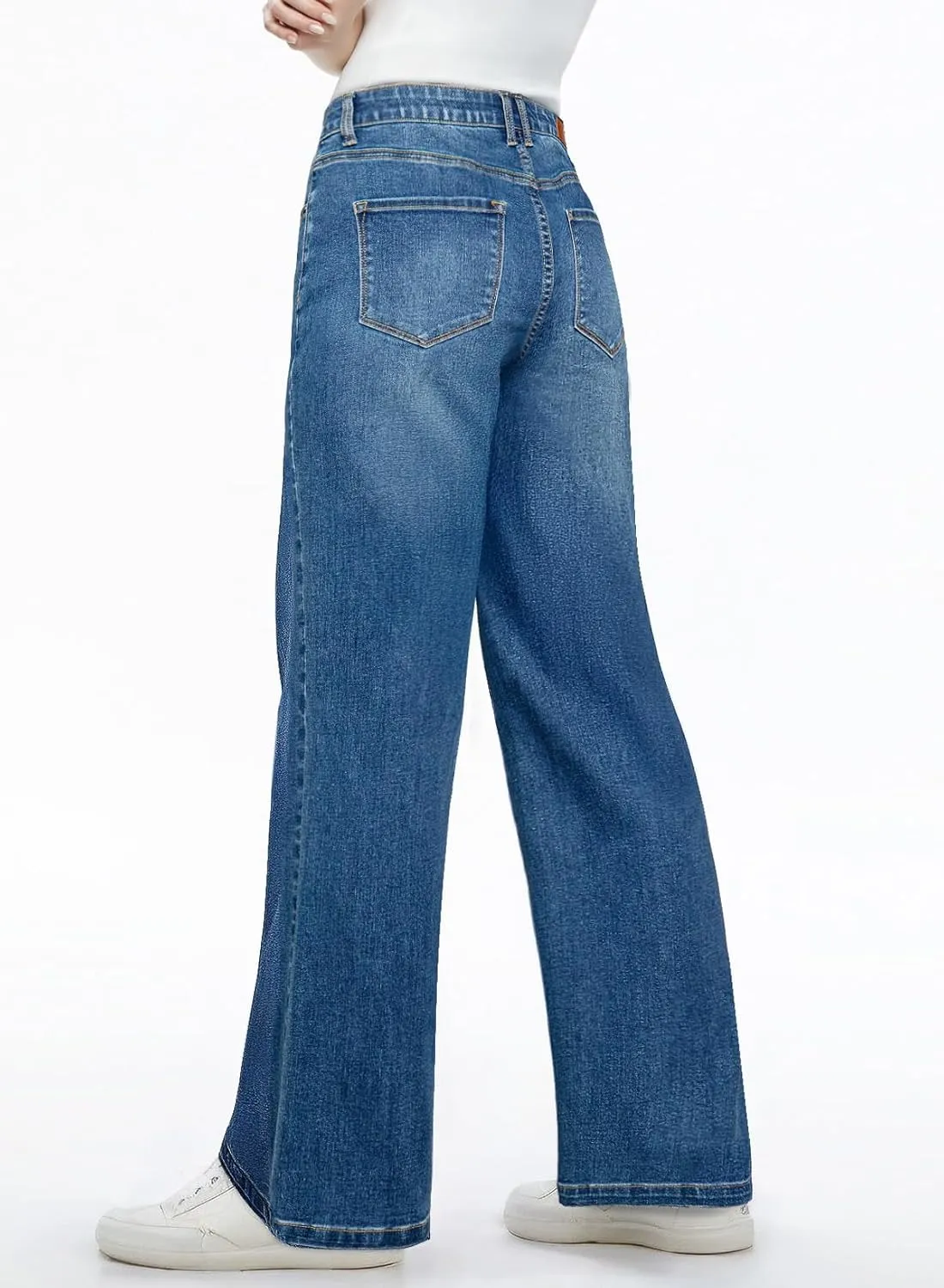 Sidefeel Women's Wide Leg Jeans High Waisted Tummy Control Stretchy Straight Leg Elastic Waist Trendy Denim Pants