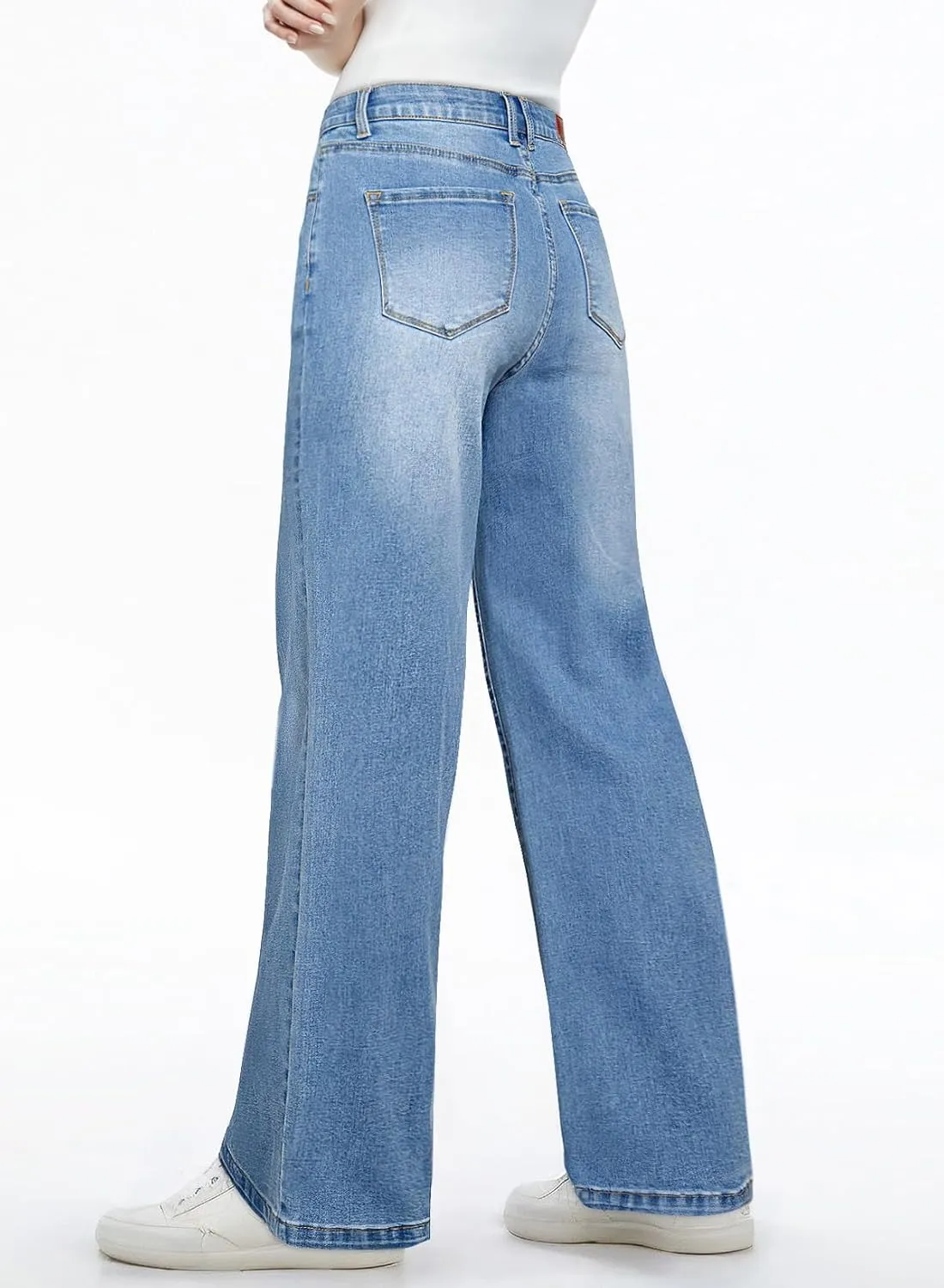 Sidefeel Women's Wide Leg Jeans High Waisted Tummy Control Stretchy Straight Leg Elastic Waist Trendy Denim Pants