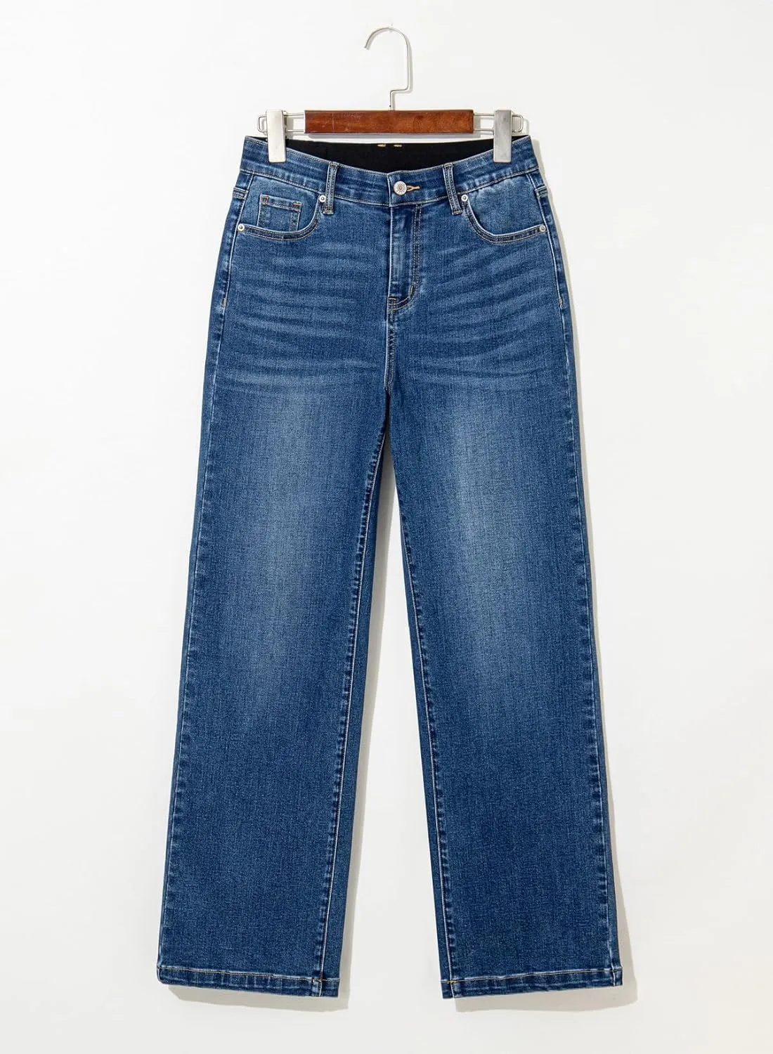 Sidefeel Women's Wide Leg Jeans High Waisted Tummy Control Stretchy Straight Leg Elastic Waist Trendy Denim Pants
