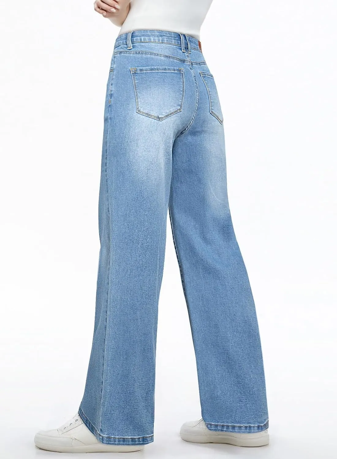 Sidefeel Women's Wide Leg Jeans High Waisted Tummy Control Stretchy Straight Leg Elastic Waist Trendy Denim Pants