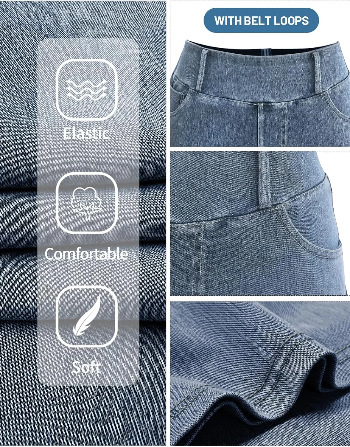 Simple Flavor Women's Wide Leg Jeans High Waisted Stretch Pull-on Baggy Denim Pants with Pockets