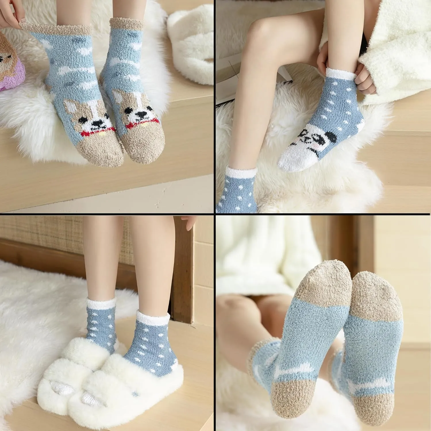 SISOSOCK Fuzzy Socks for Women Cute Cat Paw Socks Women Winter Fluffy Cozy Slipper Socks With Gift Box for Women Girls