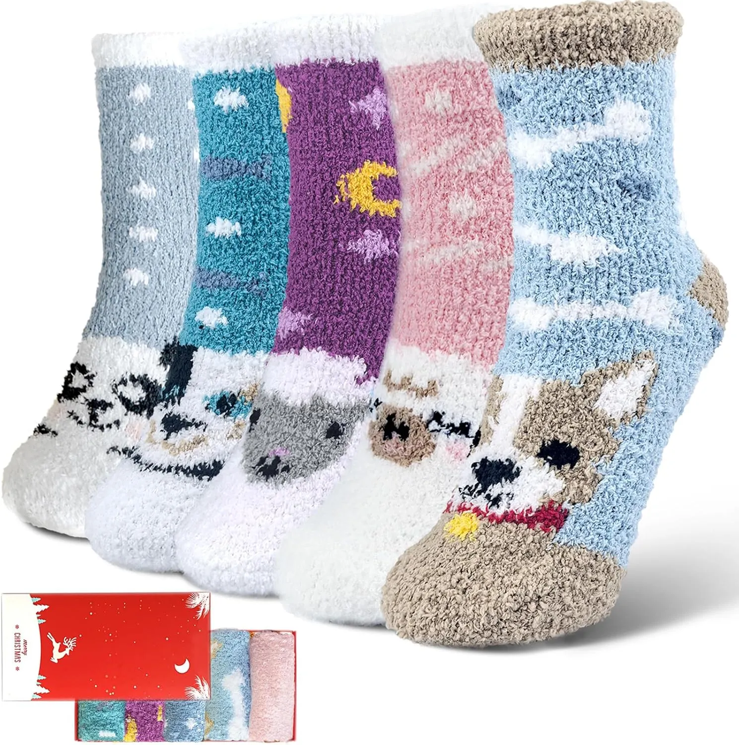 SISOSOCK Fuzzy Socks for Women Cute Cat Paw Socks Women Winter Fluffy Cozy Slipper Socks With Gift Box for Women Girls