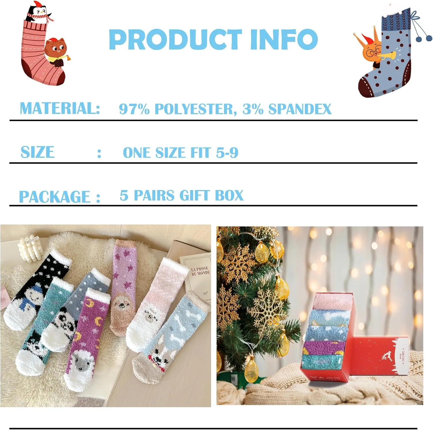 SISOSOCK Fuzzy Socks for Women Cute Cat Paw Socks Women Winter Fluffy Cozy Slipper Socks With Gift Box for Women Girls